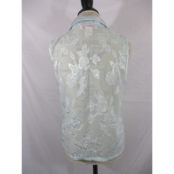 Vintage Oscar de la Renta Sheer Blue Floral Printed Pajama Top Size M - Picture 6 of 7